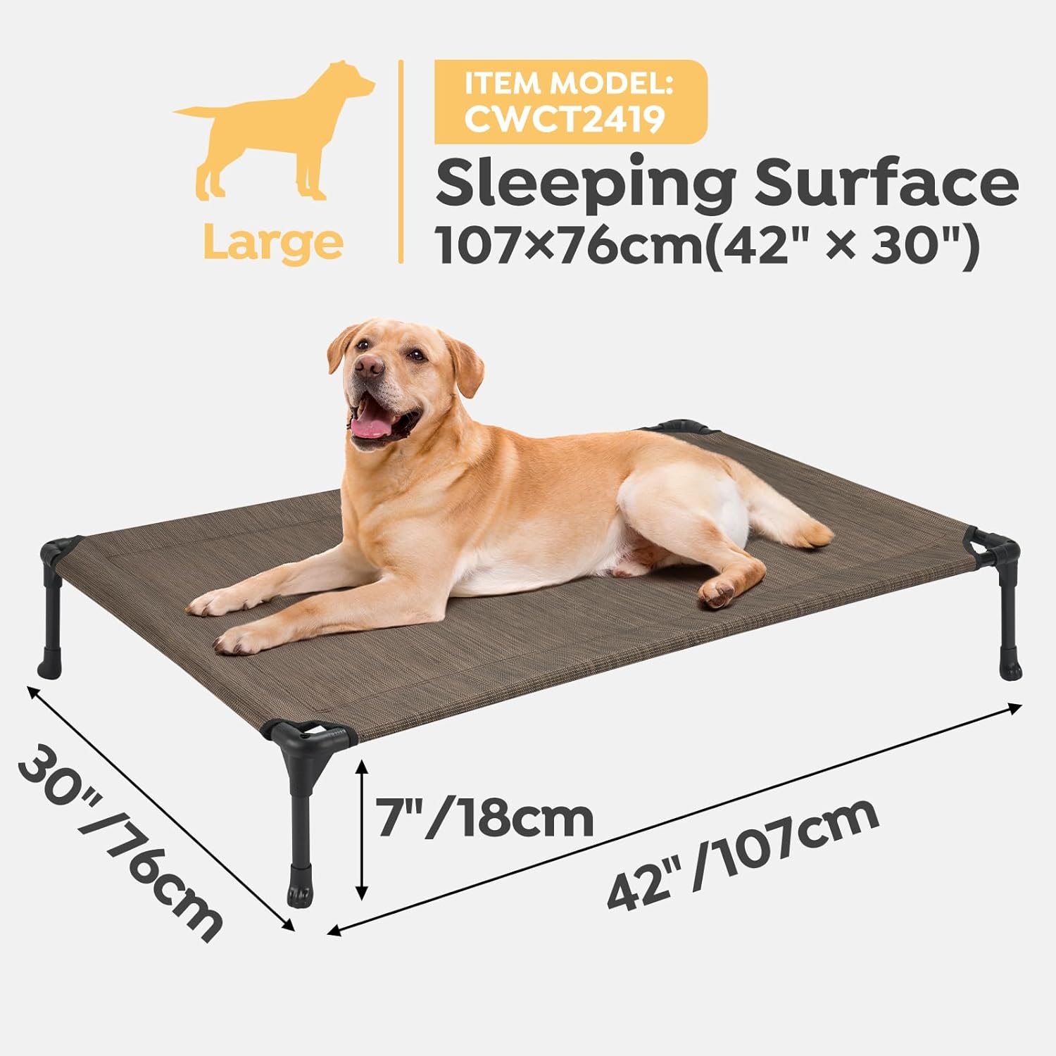 Veehoo 2 Pack Raised Dog Bed, Cooling Elevated Portable Cot with Washable & Breathable Mesh, No-Slip Feet, Durable for Large Dogs, 42" x 30", Brown