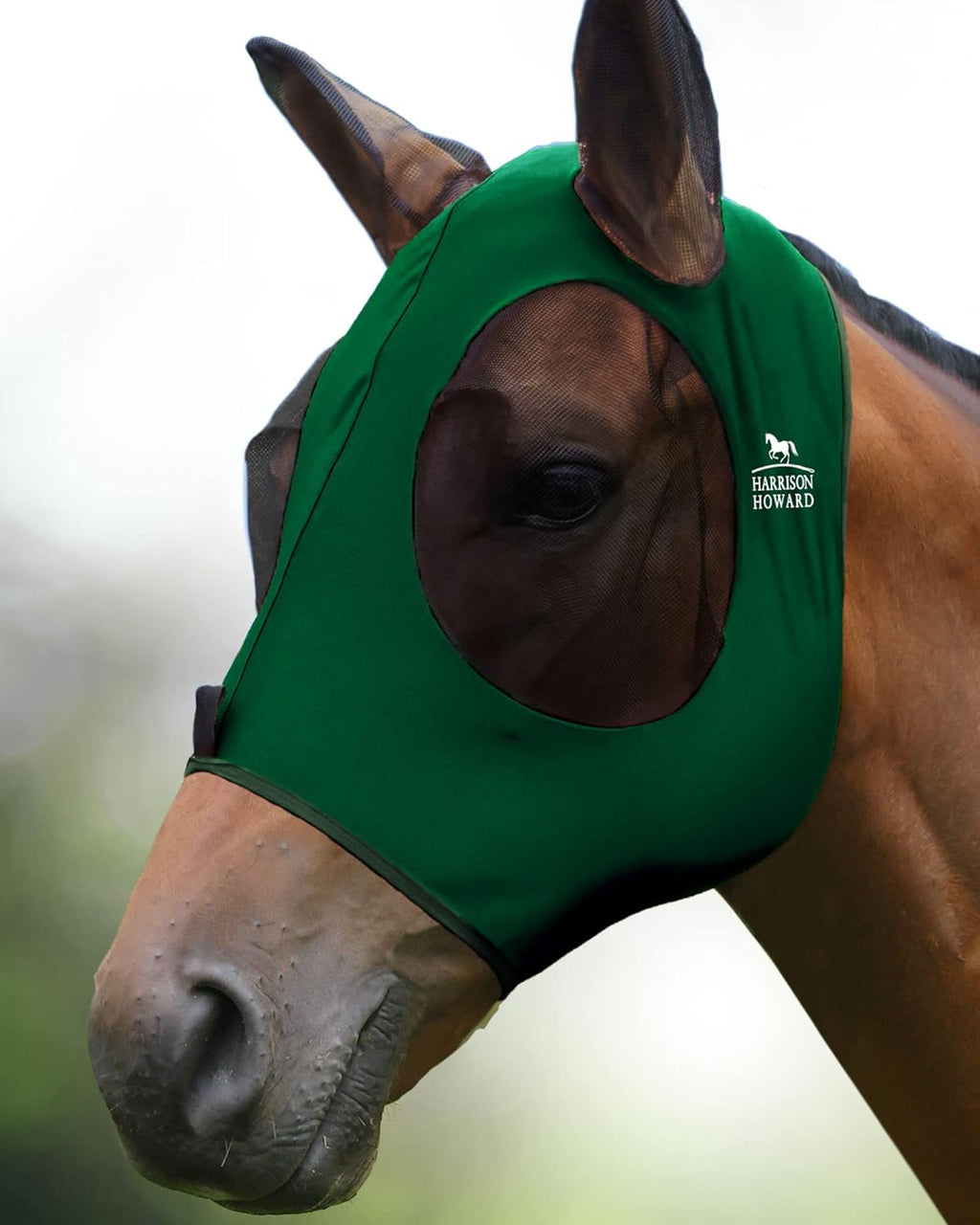 Harrison Howard Super Comfort Stretchy Fly Mask Large Eye Space with UV Protection Soft on Skin with Breathability Deep Green M Cob