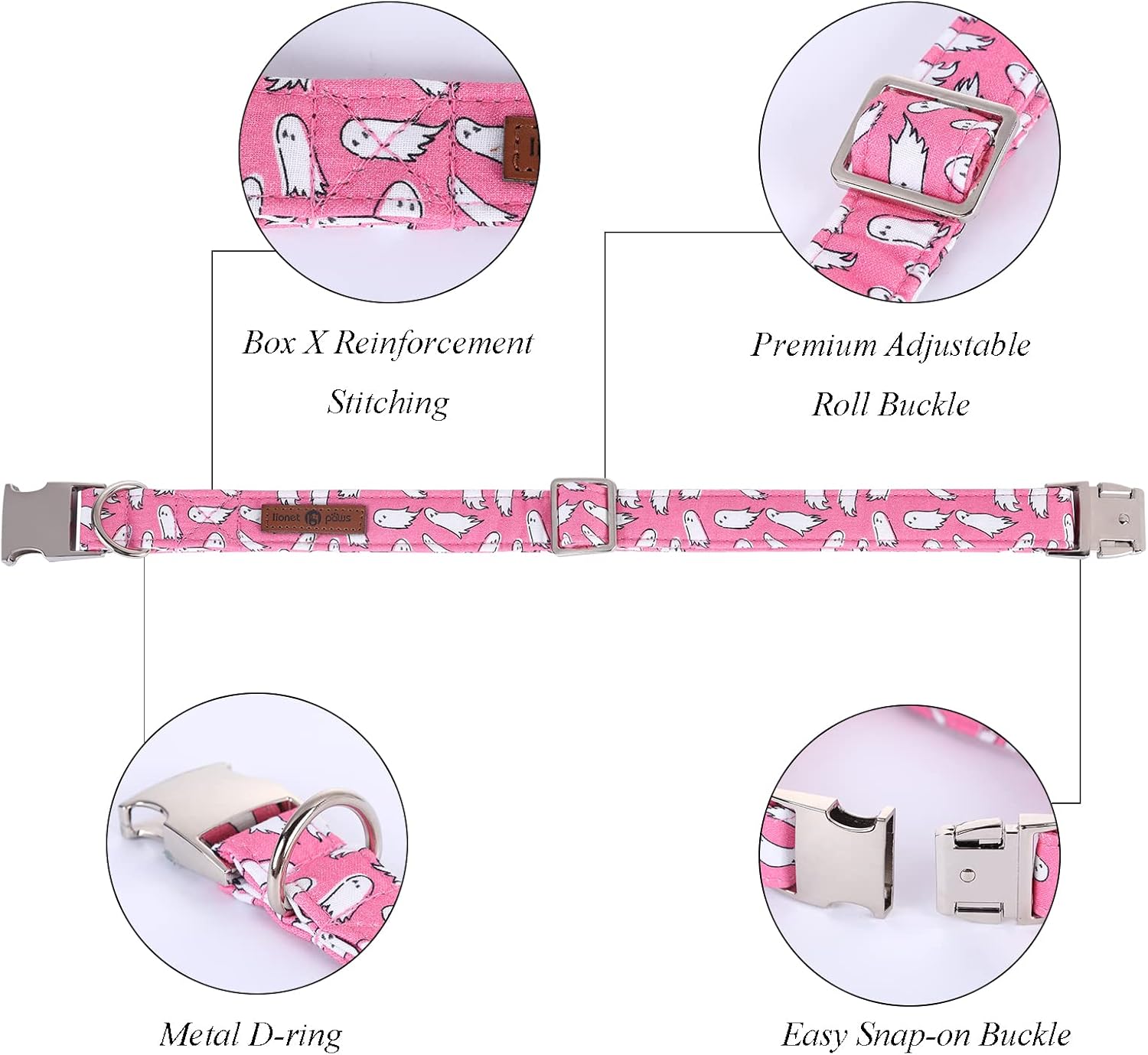 Lionet Paws Dog Collar with Bowtie, Halloween Bowtie for Dogs, Adjustable Comfortable Dog Collar Girl, M, Neck 13.5-22 in