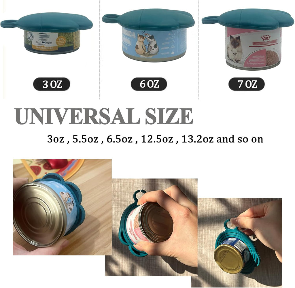 Cat Food Can Spoon & 3 Pcs Can Lids | Cute Paw Shape Can Covers & Cat Can Opener for Wet Food | Universal BPA Free Silicone for Cats and Dogs Food(Dark Blue)