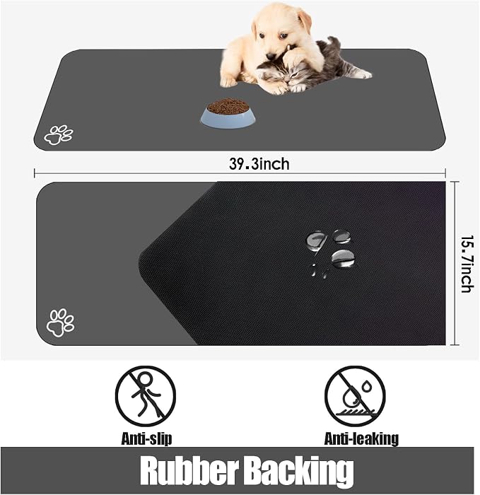 Large Pet Feeding Mat, 39.4" x 31.5" Absorbent Quick Dry Dog Mat - Image 3