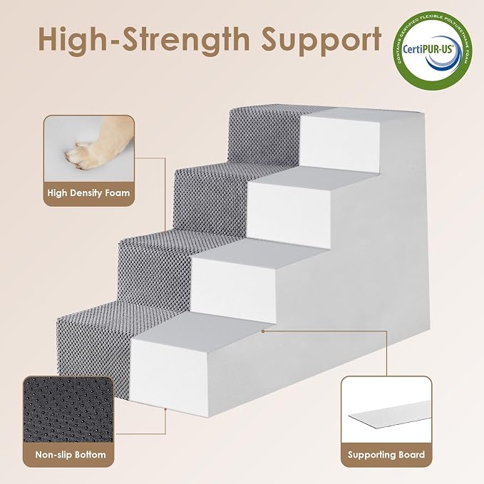 EHEYCIGA Dog Stairs for Bed 20" H, 4-Step Extra Wide Dog Steps for High Bed - Image 3