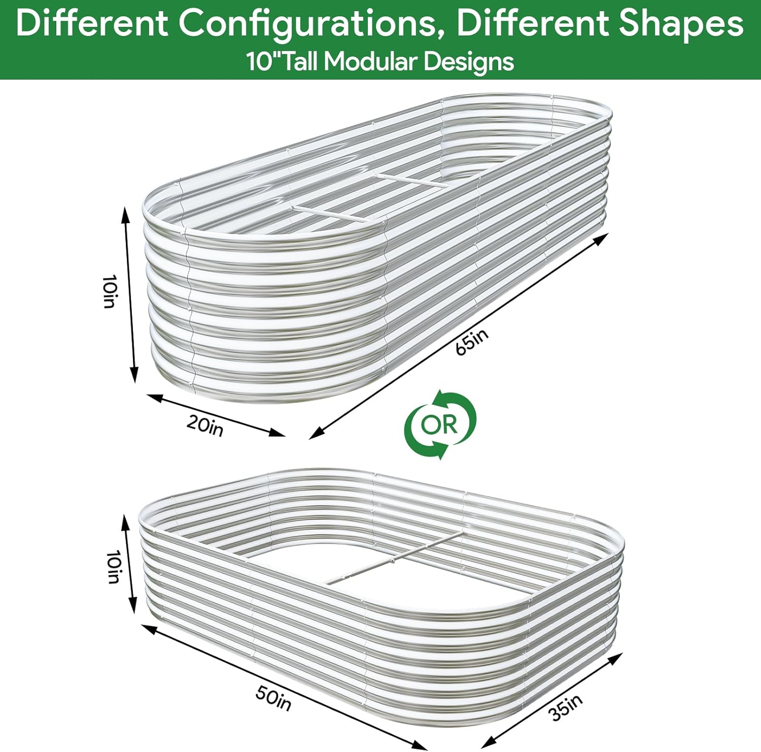 BTDVR 2PCS Galvanized Raised Garden Bed Outdoor, Metal Raised Beds for Vegetables, Above Ground Garden Box for Flower, Steel Garden Bed for Gardening - 65x20 inch