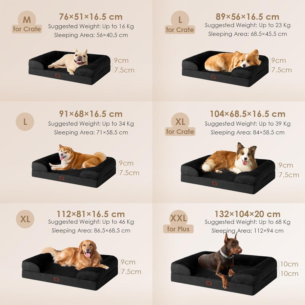 EHEYCIGA Orthopedic Dog Beds for Large Dogs, Waterproof Memory Foam Large Dog Bed with Sides, Non-Slip Bottom and Egg-Crate Foam Pet Couch Bed with Washable Removable Cover, Black