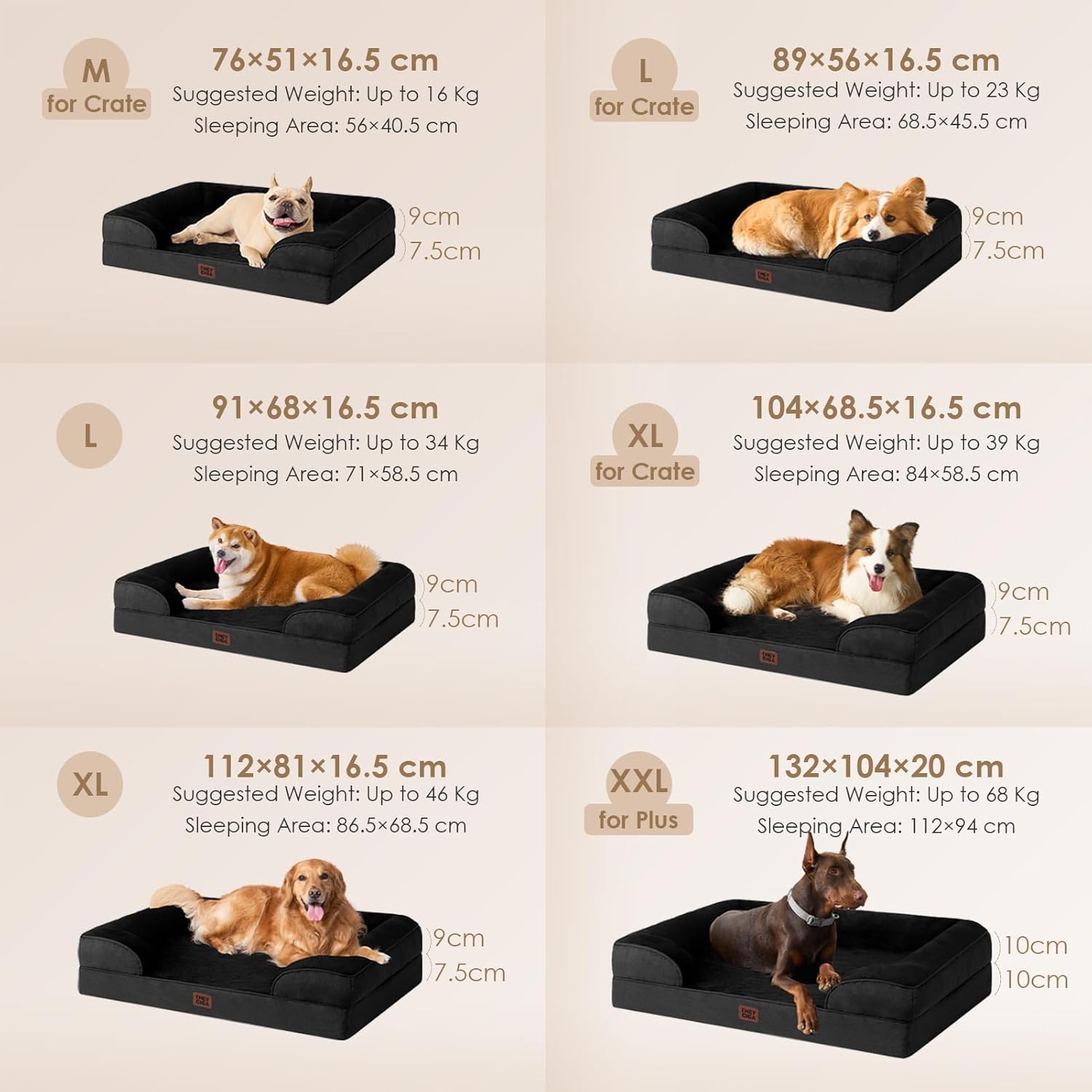 EHEYCIGA Orthopedic Dog Beds for Large Dogs, Waterproof Memory Foam Large Dog Bed with Sides, Non-Slip Bottom and Egg-Crate Foam Pet Couch Bed with Washable Removable Cover, Black