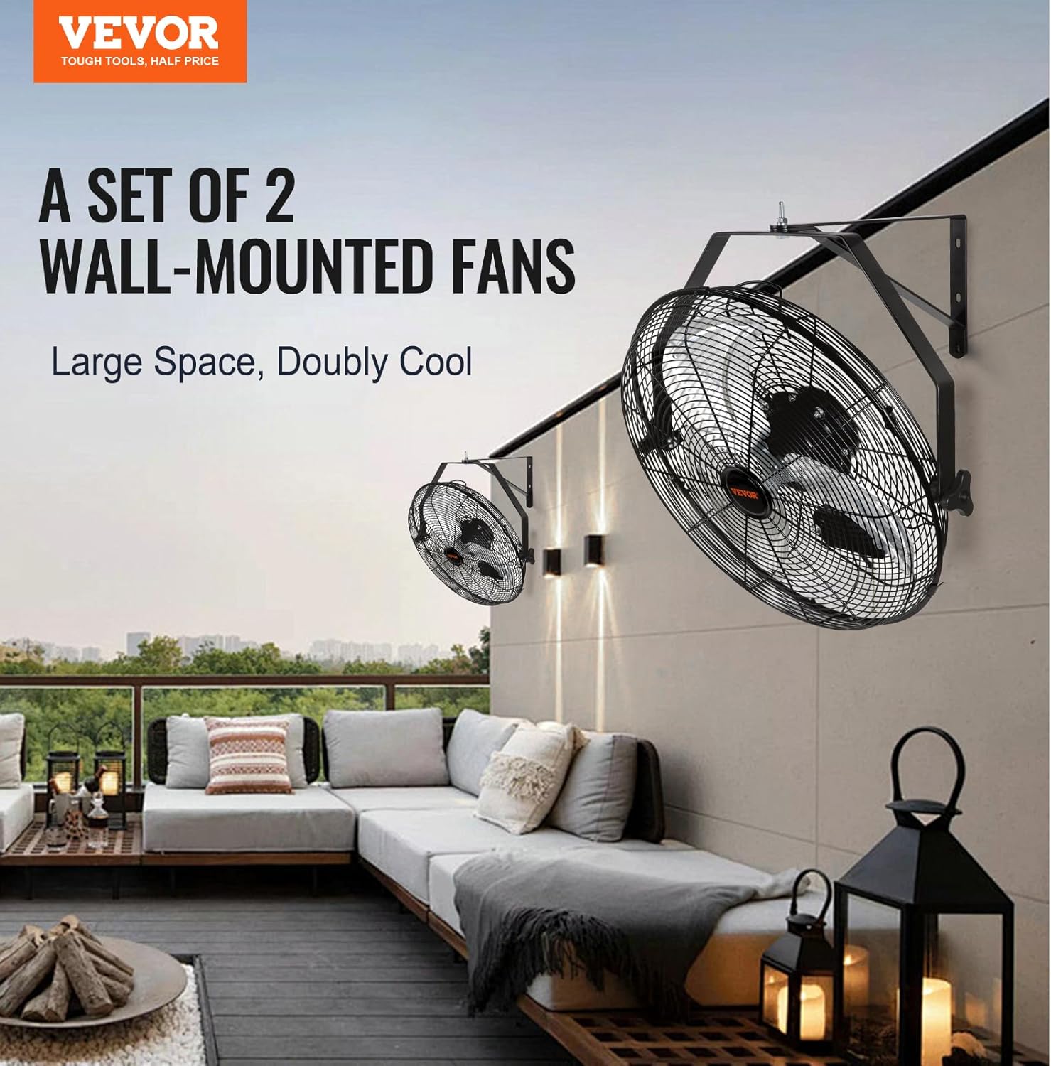 VEVOR Wall Mount Fan, 2 PCS 18 inch Waterproof, 3-speed High Velocity Max. 4000 CFM Industrial Wall Fan for Indoor, Commercial, Residential, Warehouse, Greenhouse, Workshop, Basement, Garage,Black