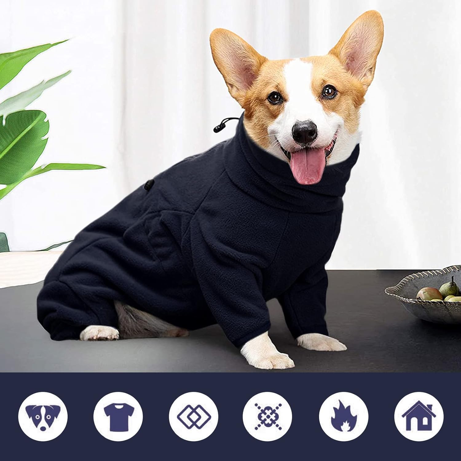 ROZKITCH Fleece Dog Pajamas, Pet Windproof Warm Cold Weather Jacket Vest Cozy Jumpsuit Apparel Outfit Clothes for Small Dog Walking Hiking Sleep Blue 2XS