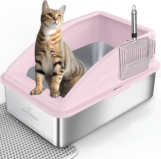 AIPERRO Stainless Steel Litter Box | XL Enclosed Cat Litter Box by AIPERRO