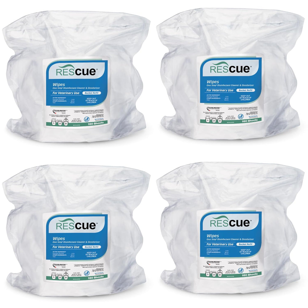 REScue One-Step Disinfectant Cleaner & Deodorizer Wipes for Vet Use – Cleaner for Kennels, Litter Boxes, Vet Offices, Pet Grooming Surfaces – Extra Large Wipes, 160-Count Bucket Refill (4 Pack)