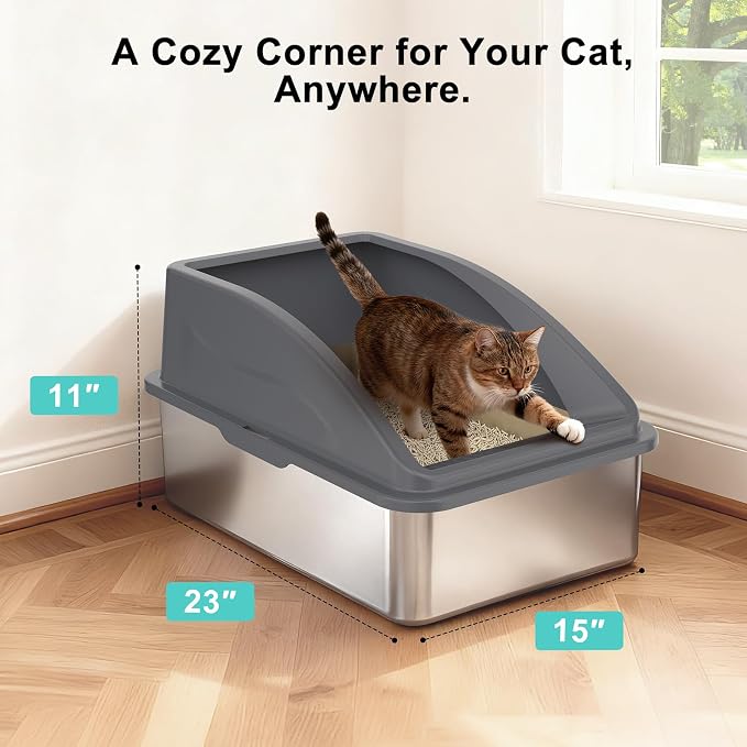 AIPERRO Stainless Steel Litter Box | XL Enclosed Cat Litter Boxs - Image 7