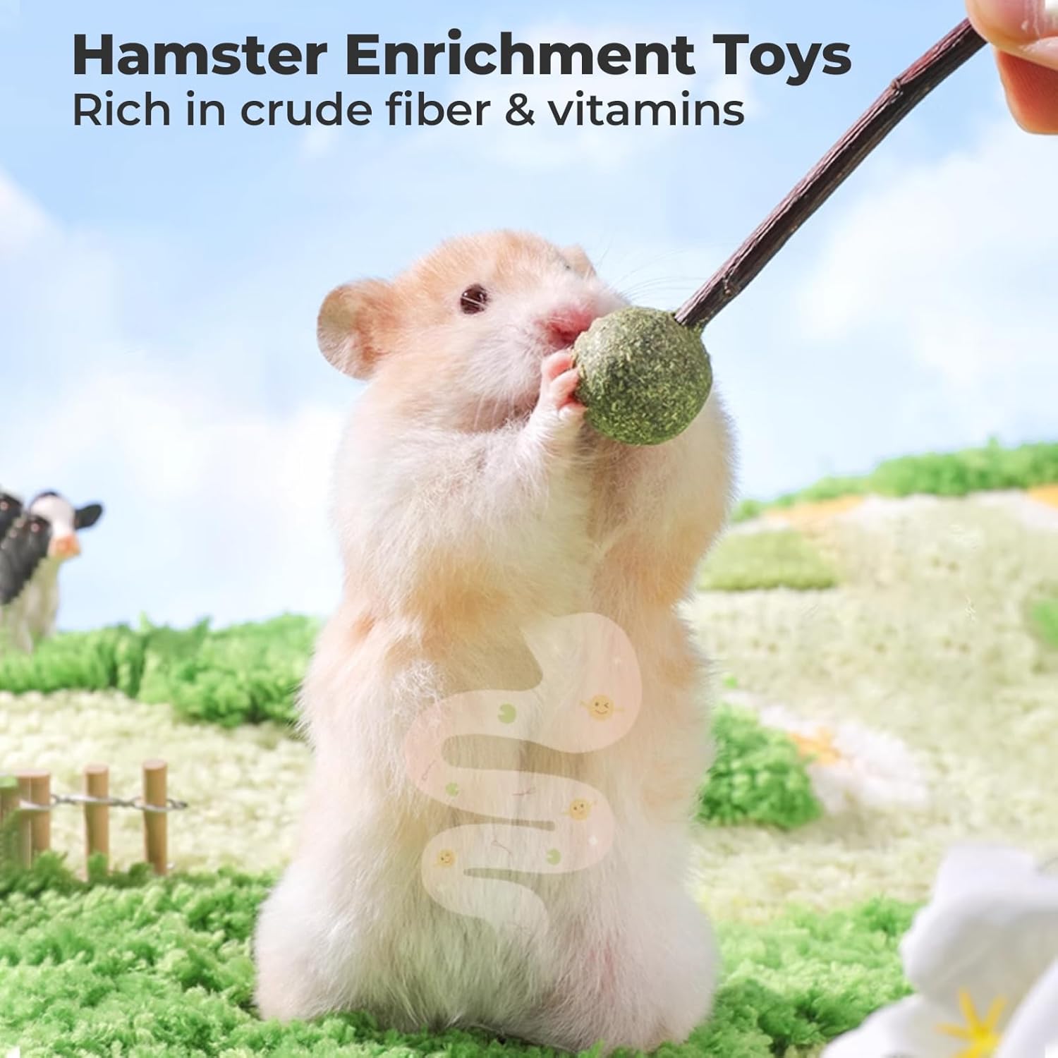 mini&moe Hamster Chew Toys for Teeth – Guinea Pig Chew & Treats Natural Edible Apple Wood Sticks Improve Dental Health Hamster Enrichment Toys for Rabbit, Bunny, Chinchilla, Gerbils, Rat
