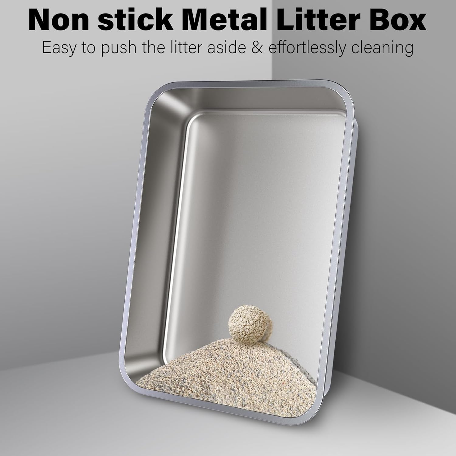 Large Stainless Steel Cat Litter Box-Metal Litter Box for Cats, High Sided Metal Litters Boxes, No Smell, Non Stick, Easy Clean, Odor Proof, Indoor Outdoor