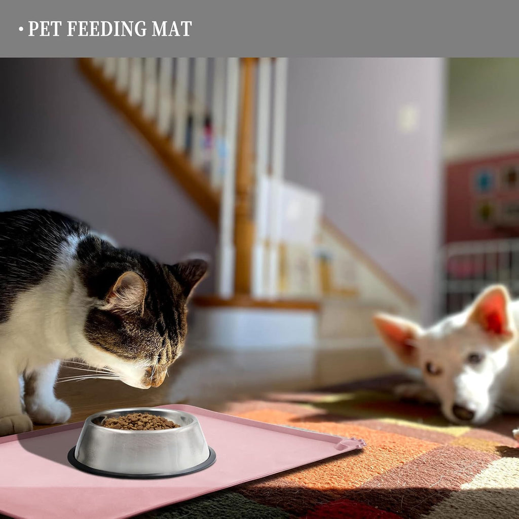 Waterproof Pet Feeding Mat with High Raised Edges, Heavier and Thicker Placemats for Cat Dog Water Bowl with BPA Free, Dogs Cats Food Mats for Messy Drinkers to Prevent Spill and Protect Floors