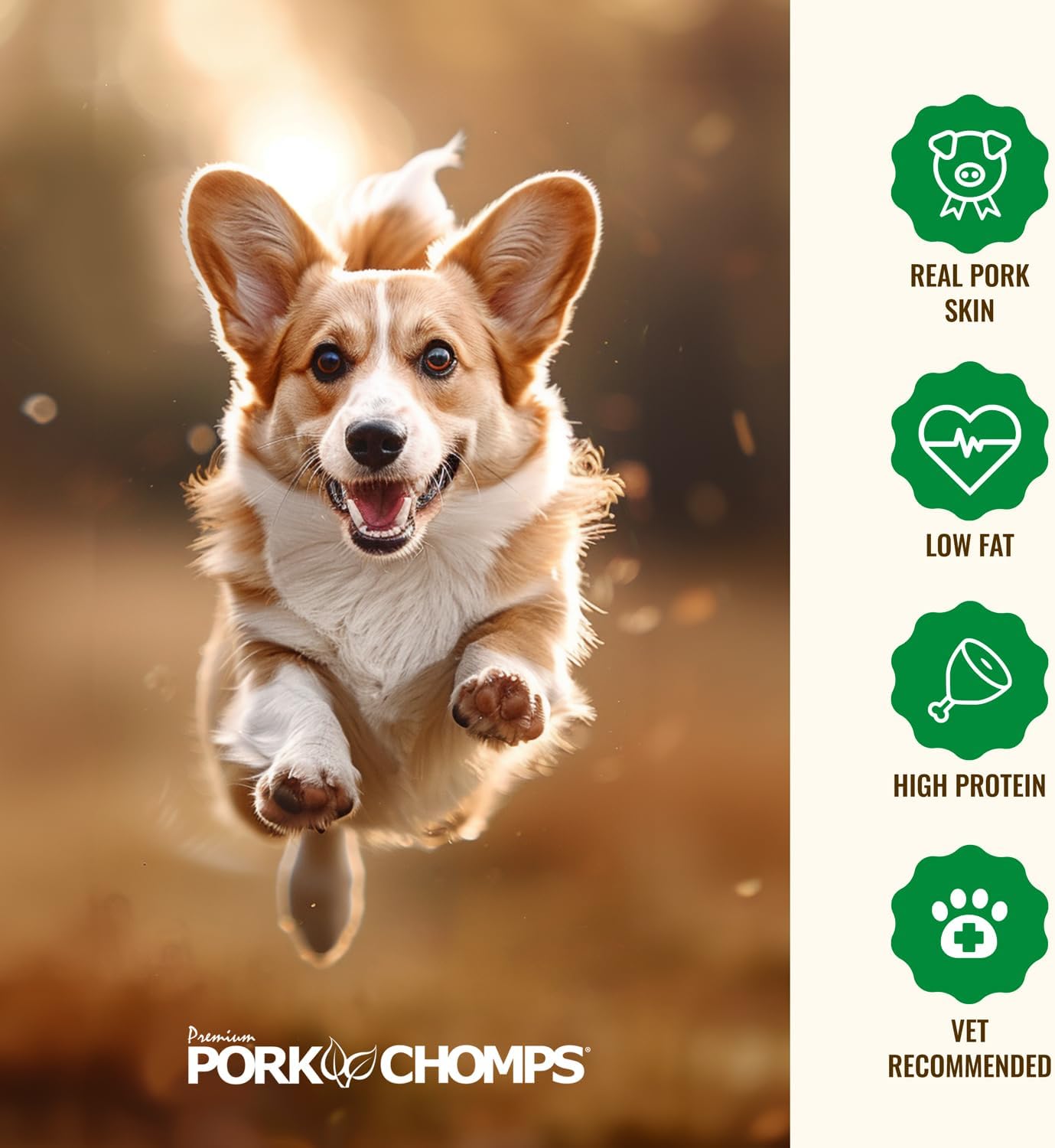 Pork Chomps Pressed Pork Skin Dog Chews, 2.5-inch Rings, Real Chicken, 8 Count