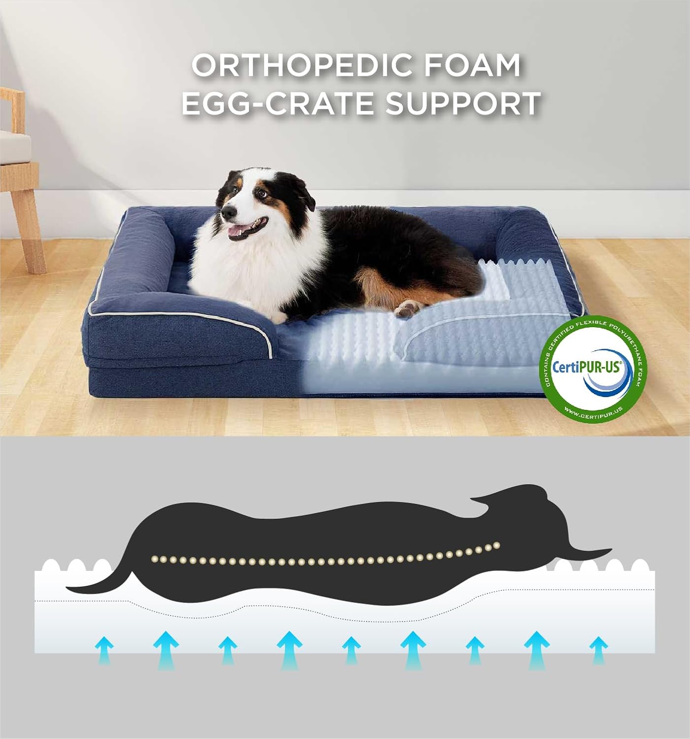 Made4Pets Orthopedic Dog Bed for Extra Large Dogs, Supportive Foam XL Pet Bed Sofa with Washable Removable Cover, Waterproof Large Dog Couch Bed, Non-Slip Bottom and Egg-Crate Foam, Grey