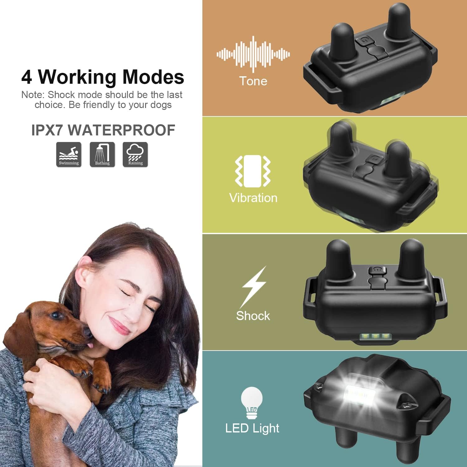 Electric Dog Training Collar with Remote 1640FT, E-Shock, Safe Training Modes, Rechargeable IP67 Waterproof Collars for 2 Dogs