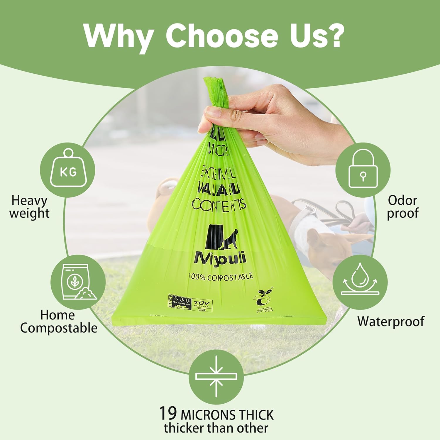 Certified Compostable Poop Bags for Dogs, 240 Poop Bags (16 Rolls), Landfill Friendly, Leak Proof Unscented Easy Open Poop Waste Bag（Green）