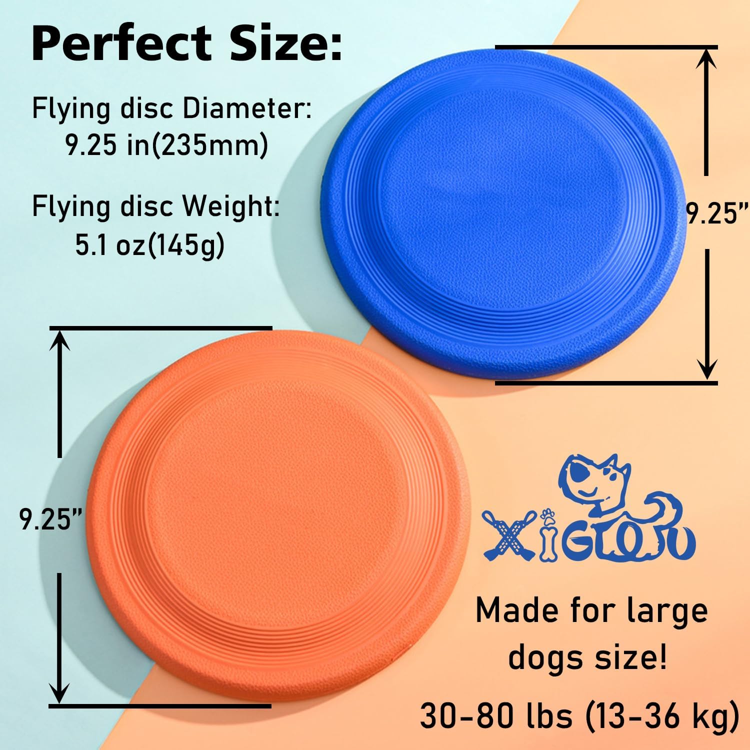 Dog Flying Disc - Durable Rubber Flying Disc Dog Toy - 9.25" Indestructible Rubber Dog Flying Discs Flyer Dog Toys - Puncture Resistant & Bite Resistant Extremely - for Medium Large Dogs