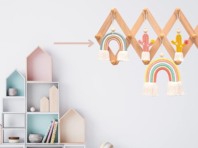 Mila Millie Macrame Wall Hanging | Handmade Woven Tassel Ornament for Home or Nursery Baby Kids Room Decor | Boho Nordic Scandinavian Style (Pink Gold Teal)