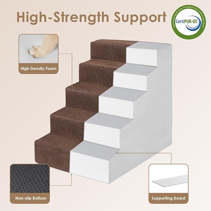 EHEYCIGA Dog Stairs for High Bed 25" H, 5-Step Extra Wide Dog Steps for Bed - Image 3