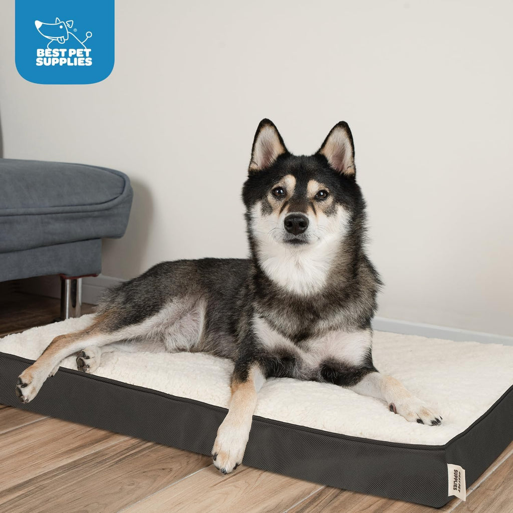 Best Pet Supplies Cute Dog Crate Mat Flat Bed with Waterproof Exterior, Thick Orthopedic Egg Foam Mattress, and Soft Sherpa Fleece Cover for Small, Medium, and Large Breeds - Brown, 24X16X3
