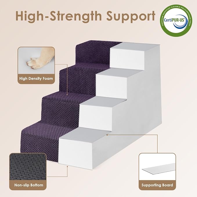 EHEYCIGA Dog Stairs for Bed 20" H, 4-Step Extra Wide Dog Steps for High Bed - Image 3