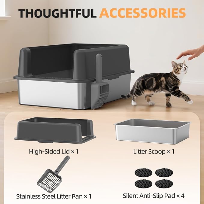 WoofiGo Enclosed Stainless Steel Cat Litter Box - Image 7