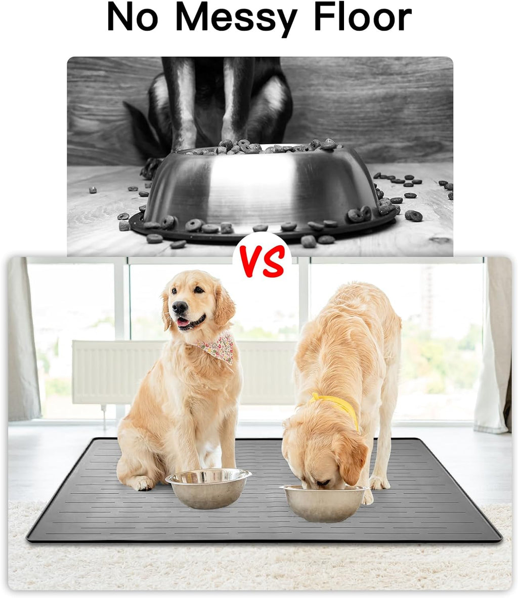 39.4"x29.5" Largest Pet Food Mat, Silicone Dog Mats for Food and Water, Nonslip Pet Feeding Mats for Floors,Dog Cat Bowl Mat with Raised Edges, Gray Green