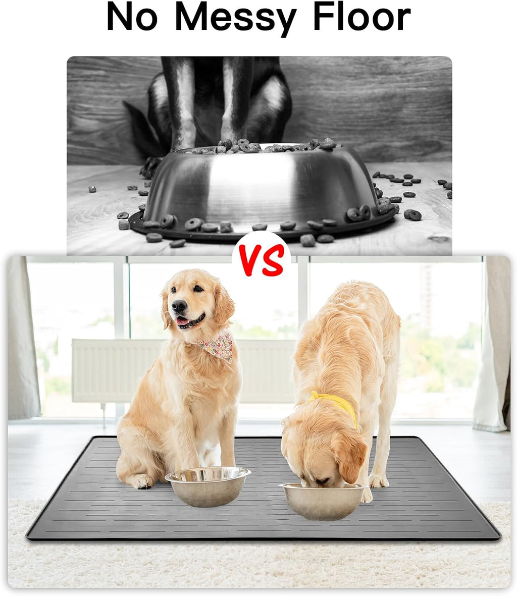 39.4"x29.5" Large Pet Food Mat, Silicone Dog Mats for Food and Water, Nonslip Pet Feeding Mats for Floors,Dog Cat Bowl Mat with Raised Edges, Avocado Green