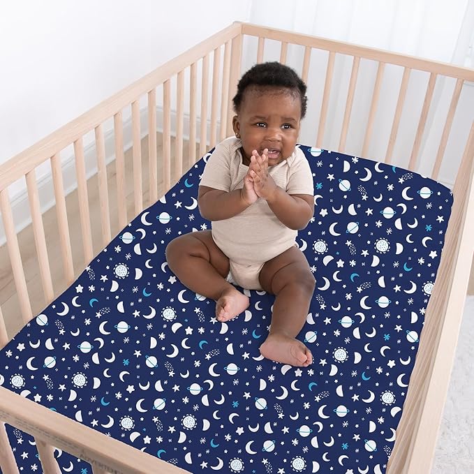 The Peanutshell Baby Crib Sheets 4-Pack for Girl or Boy - Soft, Oval & Fitted Baby Girls or Boys Crib Sheet, Rectangle, Fitted Covers, Halo Mattress - Space