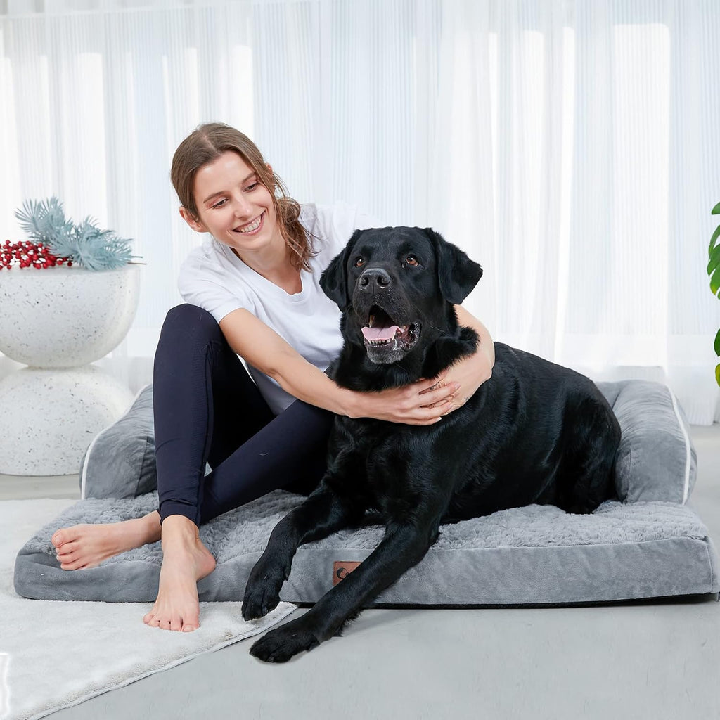 Orthopedic Dog Beds for Large Dogs, Waterproof Dogs Beds, Memory Foam Dog Couch Beds, Comfy Bolster Pet Beds with Removable Washable Cover, Nonskid Bottom (Large, Grey)