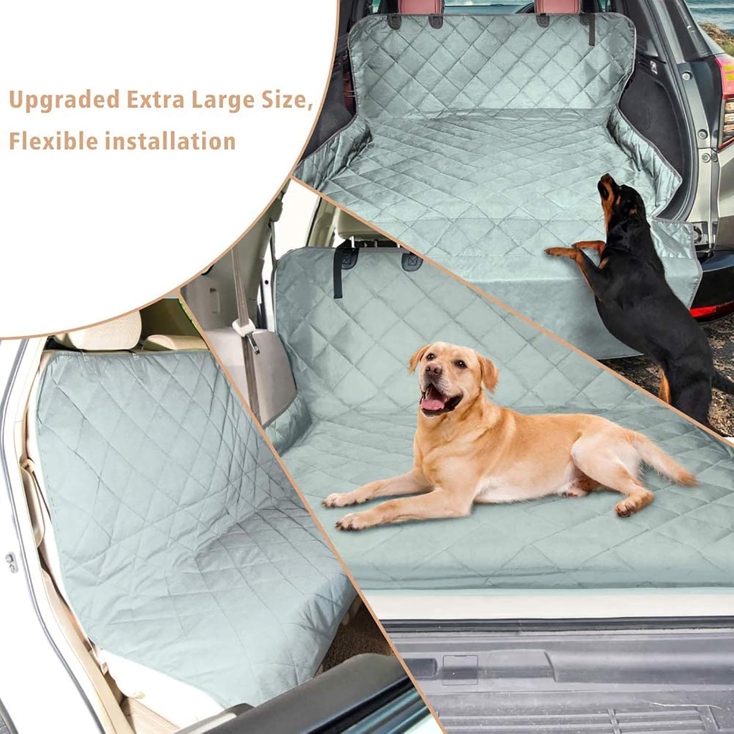 F-color SUV Cargo Liner for Dogs, Water Resistant Pet Cargo Cover Dog Seat Cover Mat for SUVs Sedans Vans with Bumper Flap Protector, Non-Slip, Large Size Universal Fit, Grey