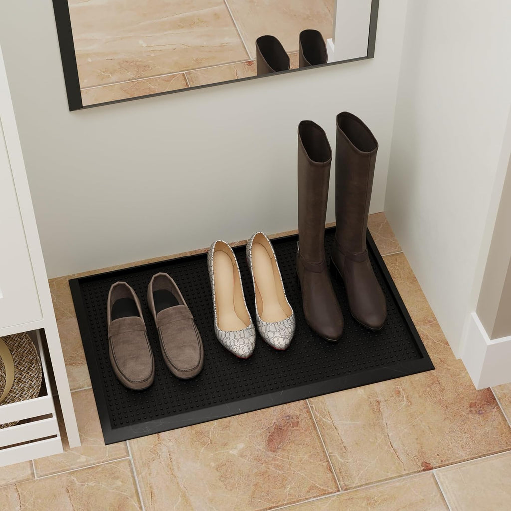 Ottomanson Indoor/Outdoor Boot Tray Non-Slip Doormat Modern Entryway Mat for Entryway Patio Backyard Garage, 17.5" x 27", Black