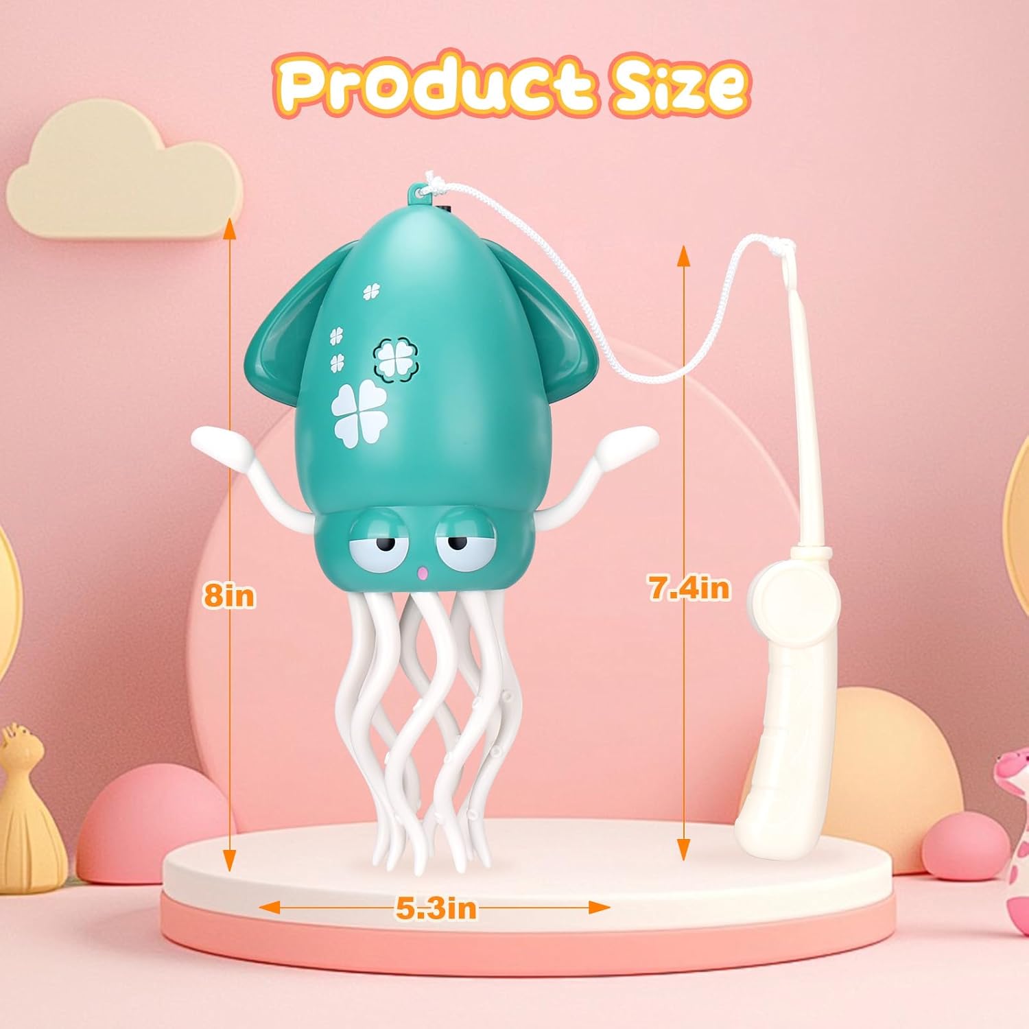 Magic Electric Dancing Octopus Toy with Led Light and Music,Playful Automatic Evasion Crawling Dancing Octopus with Fishing Rod,Smart Tentacle Explorer Dancing Squid Toy Tummy Time Baby Toys,Yellow
