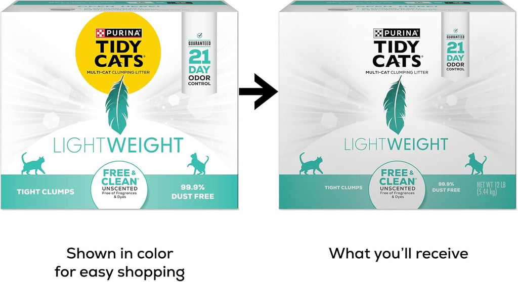 Purina Tidy Cats Lightweight Free and Clean Unscented, Multi-Cat, Clumping, 99.9 Percent Dust Free Cat Litter - 12 lb. Box