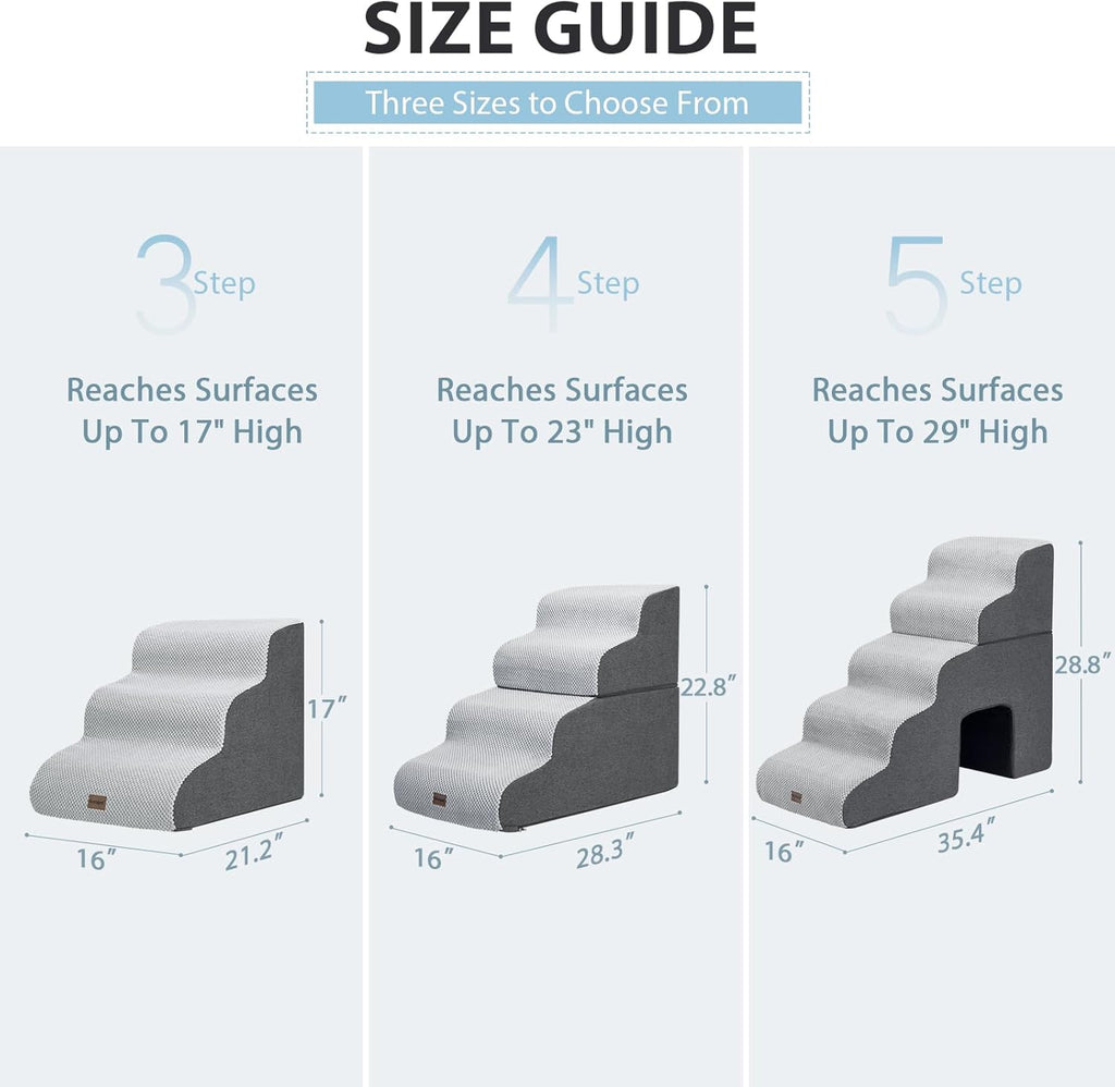 Dog Stairs for Couch Sofa and Chair, 3-Step Dog Steps for Small Dogs and Cats, Non-Slip Indoor Pet Step, Dark Grey