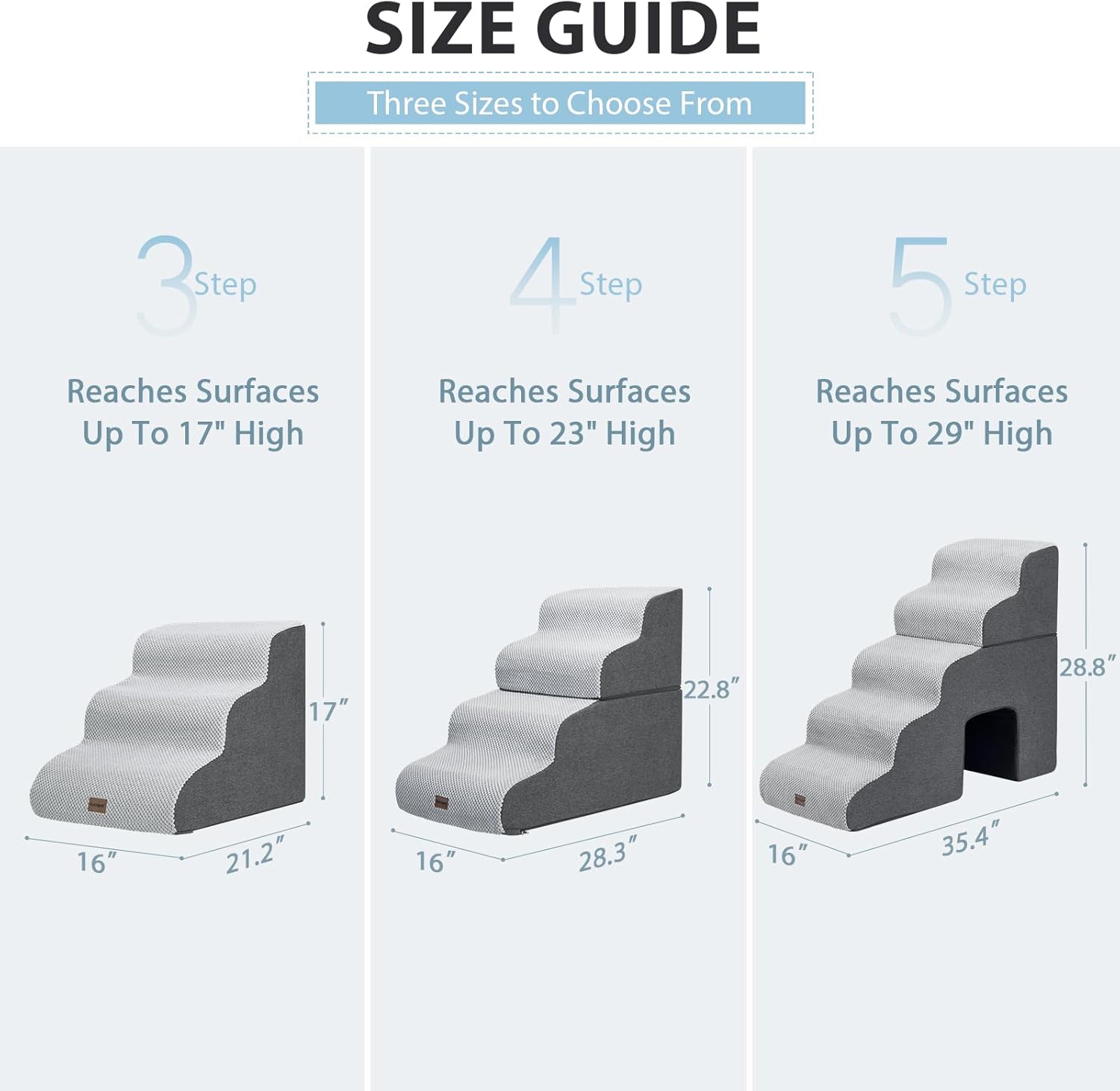 Dog Stairs for Couch Sofa and Chair, 3-Step Dog Steps for Small Dogs and Cats, Non-Slip Indoor Pet Step, Dark Grey