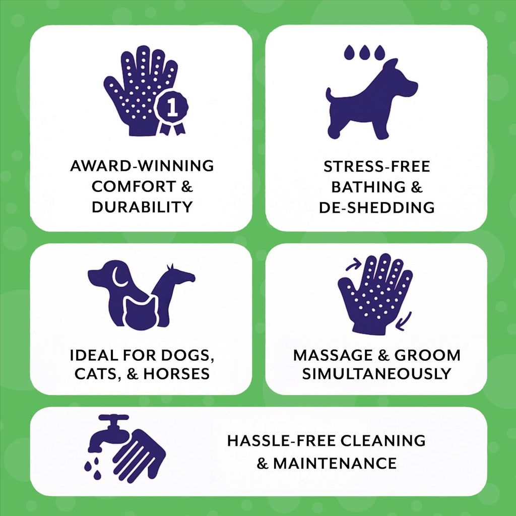 H HandsOn Pet Grooming Gloves - Patented #1 Ranked, Award Winning Shedding, Bathing, & Hair Remover Gloves - Gentle Brush for Cats, Dogs, and Horses (Green, Junior)