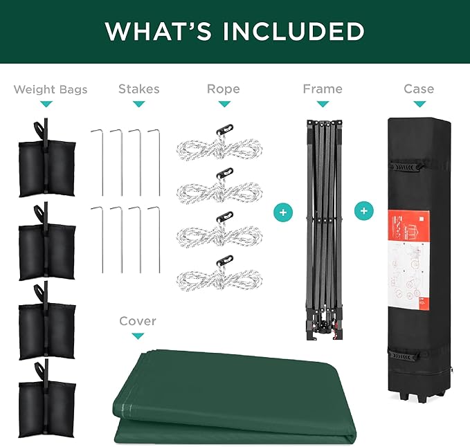 Best Choice Products 10x10ft 1-Person Setup Pop Up Canopy Tent Instant Portable Shelter w/ 1-Button Push, Case, 4 Weight Bags - Dark Green