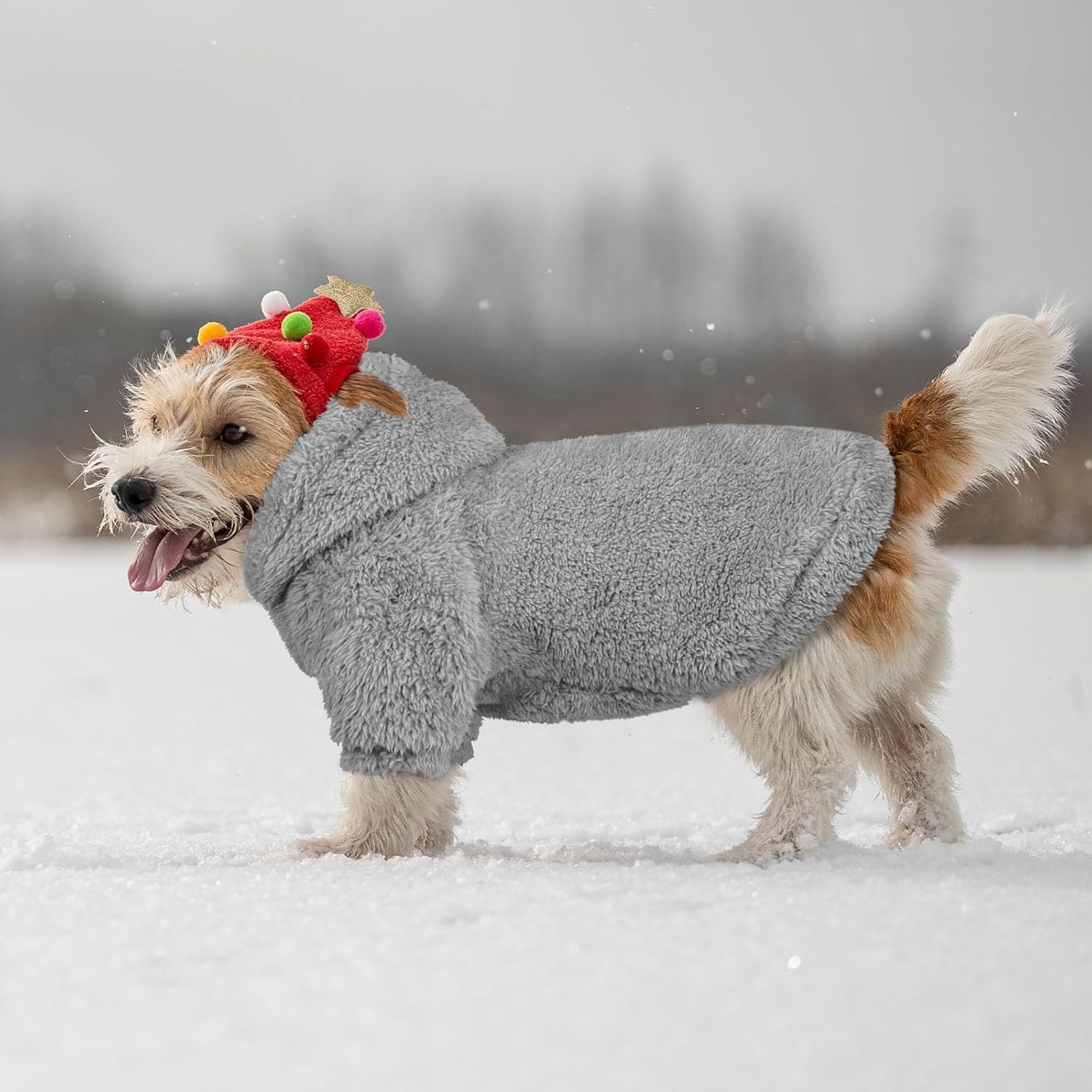 Fuzzy Dog Sweaters for Medium Dogs Dog Hoodie Soft Double-Sided Plush Fleece Pet Sweater Clothes Pet Coats Hoodie Sherpa Hooded Sweatshirt(Grey-M)