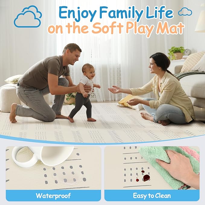 Tinideya 12 Tiles Baby Play Mats 6ft x 8ft Cream Color Puzzle Floor Mat Toddlers Waterproof Crawling Mat for Tummy Time, Crawling & Playroom