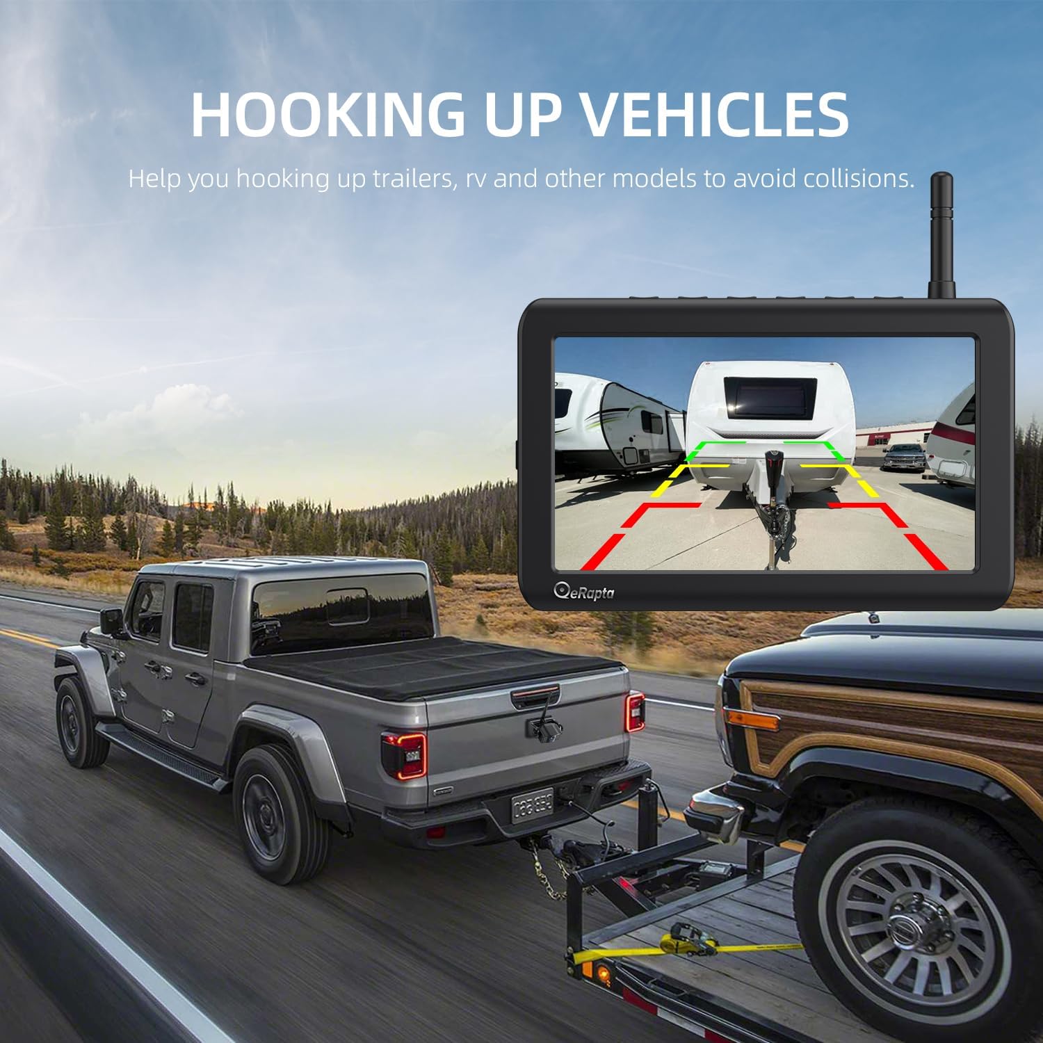 eRapta Magnetic Wireless Backup Camera Kit with HD1080P 7” DVR Monitor, Dual RV/Trailer/Truck/Tractor Cameras Wireless System, No Wiring, 9600mAh Rechargeable Battery, IR Night Vision-ACT702