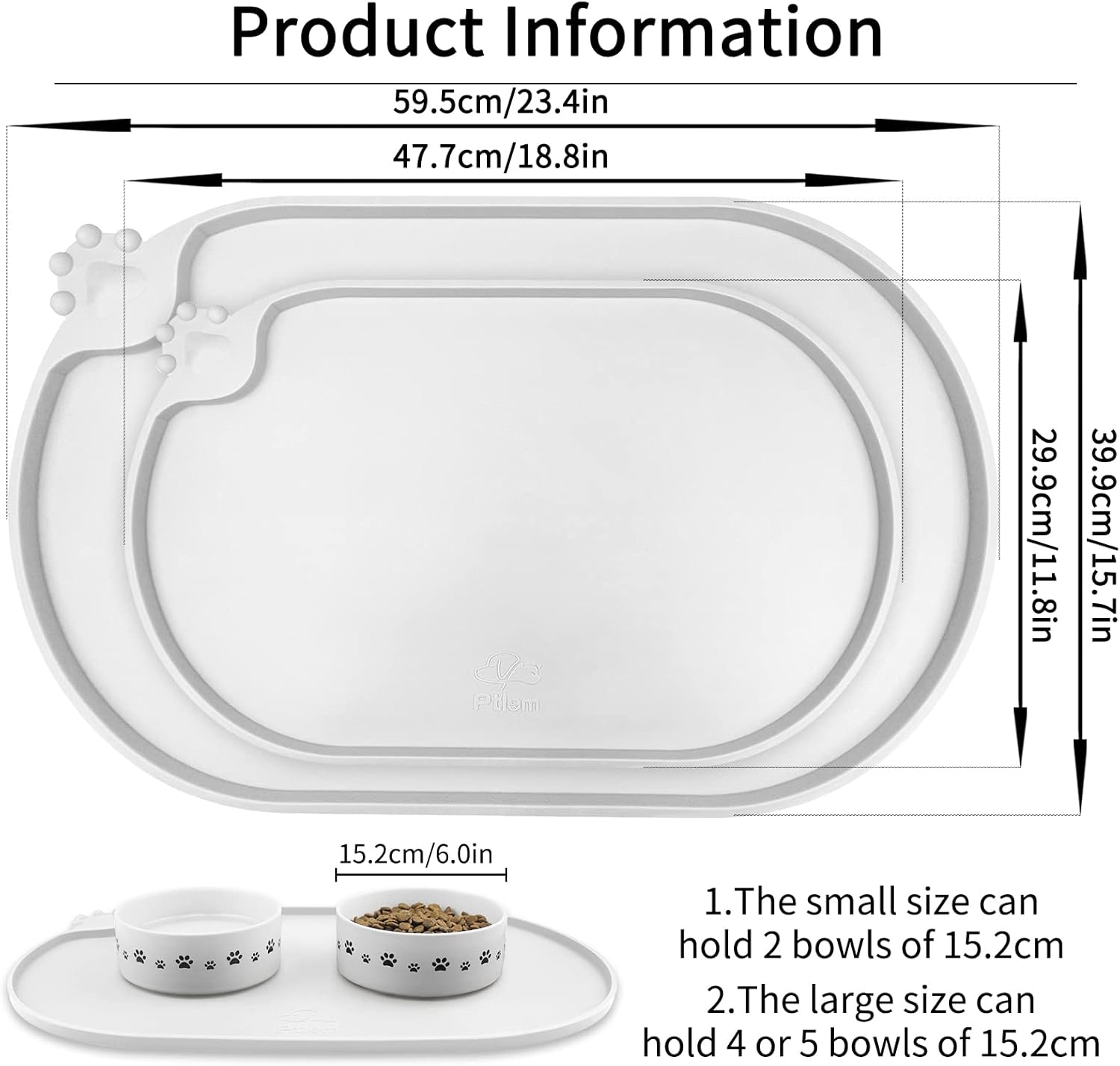 KPWACD Pet Placemat for Dog and Cat, Waterproof Silicone Dogs Feeding Bowl Mat Prevent Food and Water Overflow, High-Lips Puppy Dish Mats Suitable for Small Medium Big Pets, White, 24" * 16"