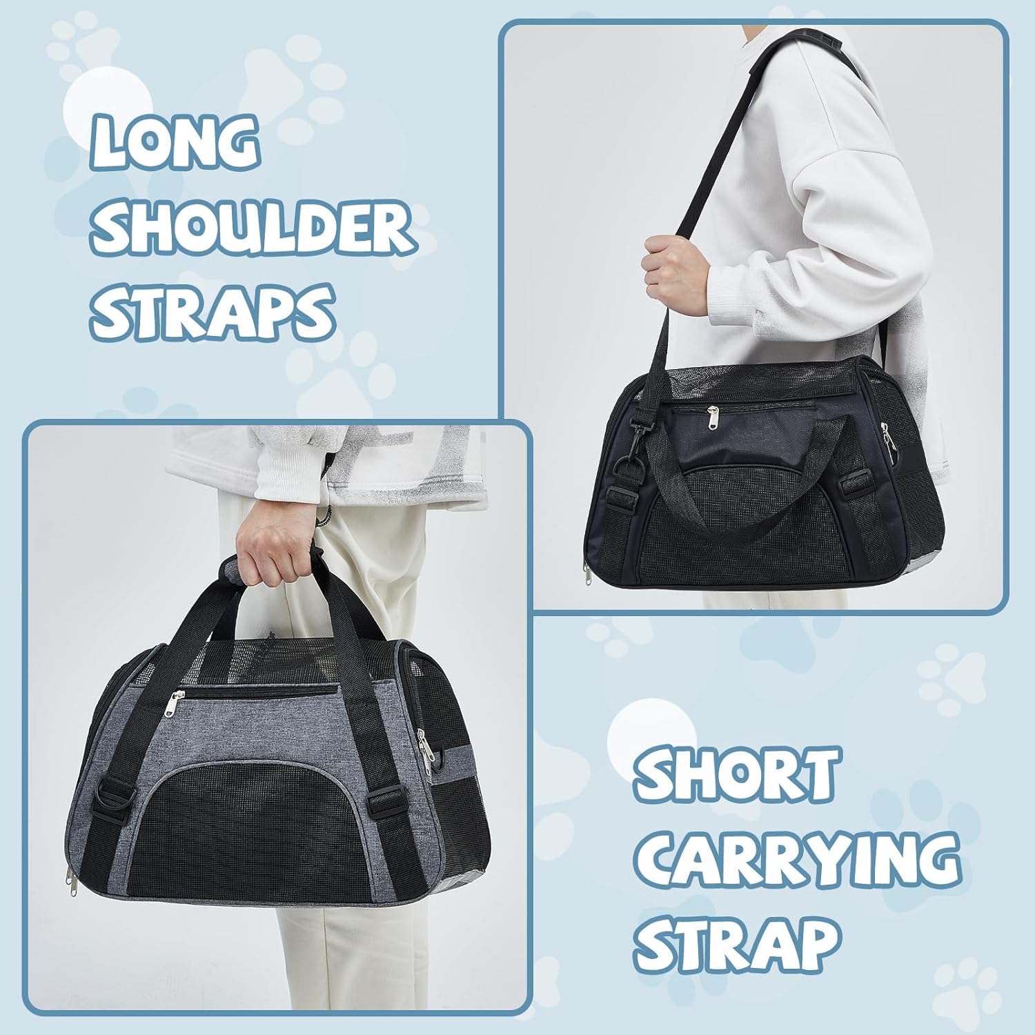 Sweetude 4 Pcs Cat Carrier Soft-Sided Pet Carrying Bag for Cat Under 13 Lbs, 16.9 x 11x 7.5 Inch, Portable Foldable Comfortable Bag for Small Pet Travel(Black, Gray)