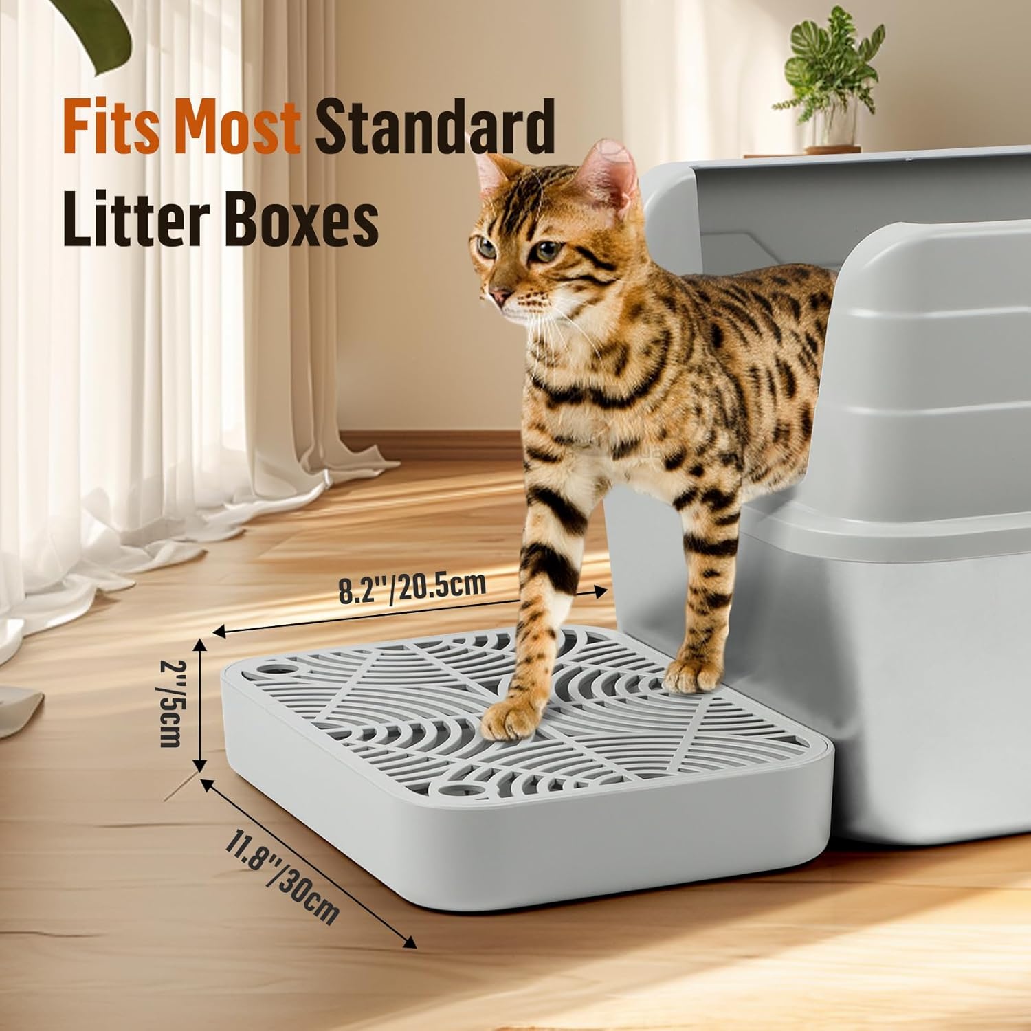 Litter Box Step, Cat Step/Ramp/Catcher with Filter Function, Easy to Clean, Filter Pedal Ideal for Kitten & Elderly Cats (Light Grey)