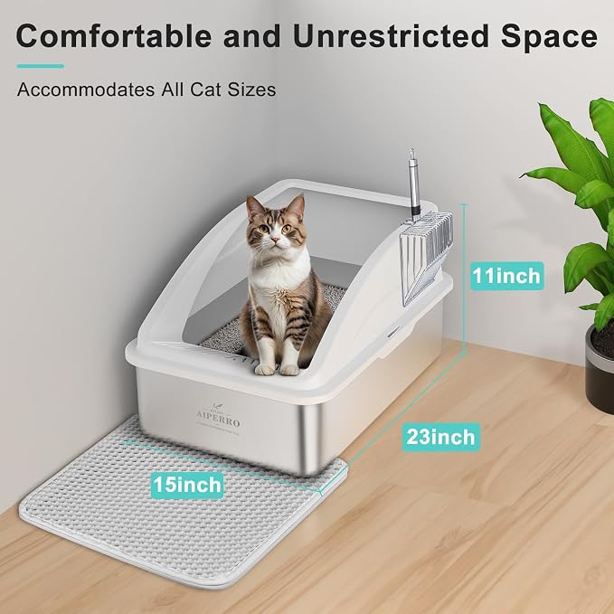 Stainless Steel Litter Box | XL Enclosed Cat Litter Boxes - Image 6
