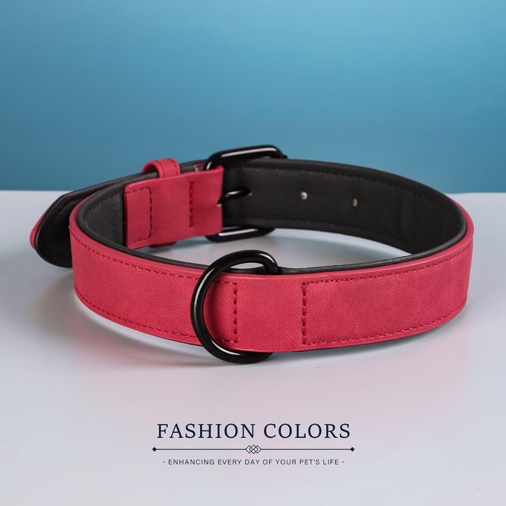 Didog Soft Padded PU Leather Dog Collar, Breathable and Adjustable Red Dog Collar for Large Dogs, Comfortable for Daily Walk,Red XL Fit Neck 17-21"(44-71 lbs)