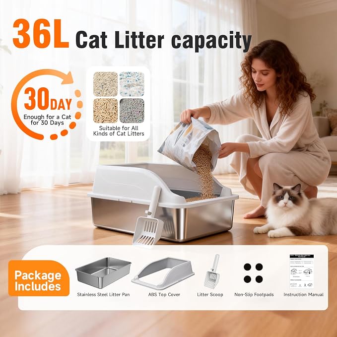 Stainless Steel Cat Litter Box, Extra Large XL Odor Free Metal Litter Box - Image 5