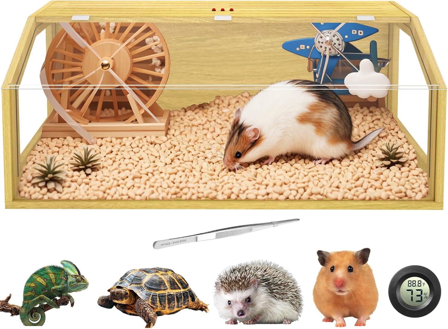 Large Hamster Cage, Chewproof Large Hamster Habitats, Wooden Guinea Pig Cages, Openable Top Roof, Lockable Gerbil Cage, Small Animal Cage for Dwarf, Syrian, 40" L x 16" W x 16" H