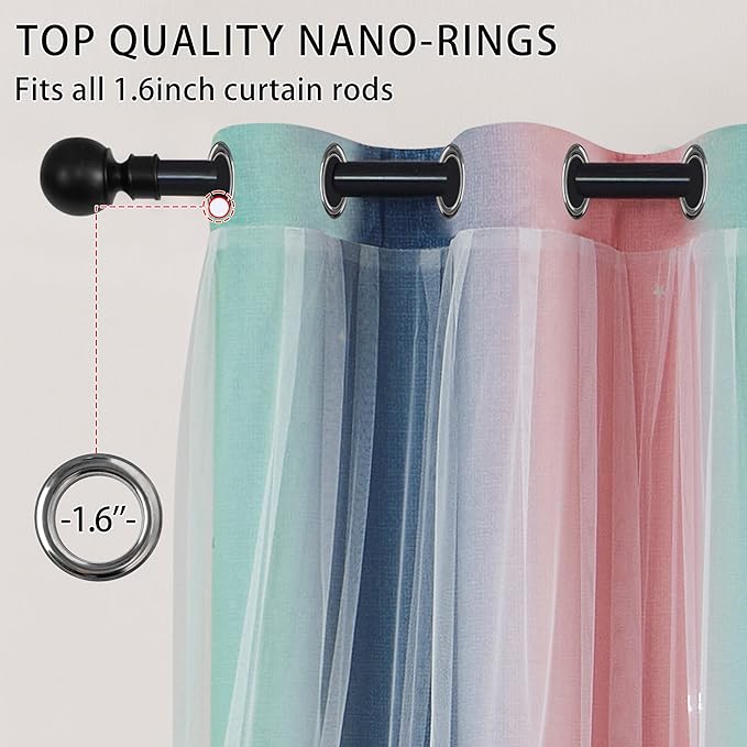 XiDi Pink Grey Green Girls Curtains for Bedroom Rainbow Blackout Short Curtains for Kitchen Cafe Window Room Darkening Kids Childs Nurser Room Wall Decor 84 inches Long 52 inches Wide 2 Panels Set
